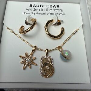 BaubleBar Gold Celestial Earrings and Necklace Set